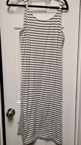 White with black stripes long casual dress